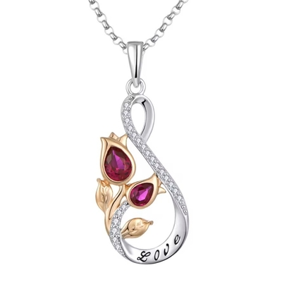 YASVITTI 925 استرلینگ نقره کلاسیک Ruby Rose Flower Pendant گردنبند Cubic Zircon عشق حک شده گردنبند عمده فروشی