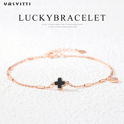 دستبند چهار برگ 7.87in 1.53g Black Shell Silver Crystal Bracelet OEM