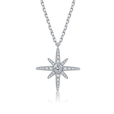 گردنبند طلا و جواهر نقره ای استیلن 0.67 اینچ 41 سانتی متر گردنبند 18k Gold Star SGS