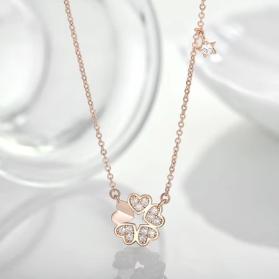 YASVITTI 925 گردنبند نقره ای زنانه ستارگان جذابیت جواهرات ظریف شکل گل 14K گردنبند قلب طلایی گل رز