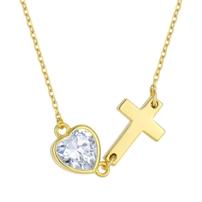YASVITTI Bezel Heart Cubic Zirconia Necklace 925 نقره کلاسيک کراس ساده گردنبند 18K طلا شده کارخانه عمده فروشي