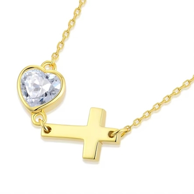YASVITTI Bezel Heart Cubic Zirconia Necklace 925 نقره کلاسيک کراس ساده گردنبند 18K طلا شده کارخانه عمده فروشي