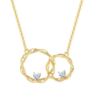 YASVITTI 14K طلایی زرد پوشانده دایره ای دل مکعب زیرکونیا قلاده گردنبند 925 جواهرات نقره ای استرلینگ