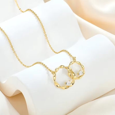 YASVITTI 14K طلایی زرد پوشانده دایره ای دل مکعب زیرکونیا قلاده گردنبند 925 جواهرات نقره ای استرلینگ
