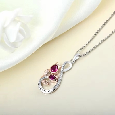 YASVITTI 925 استرلینگ نقره کلاسیک Ruby Rose Flower Pendant گردنبند Cubic Zircon عشق حک شده گردنبند عمده فروشی