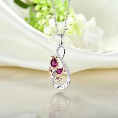 YASVITTI 925 استرلینگ نقره کلاسیک Ruby Rose Flower Pendant گردنبند Cubic Zircon عشق حک شده گردنبند عمده فروشی