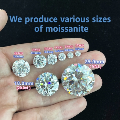 5mm-20mm VVS1 سفید گرد برش گشوده مویسانایت سنگ گرمایی درمان شده برای گوشواره های استود