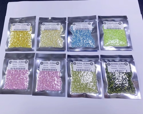 0.8mm 2mm 2.8mm سبز صورتی آبی رنگ مویسانایت درجه 3A 5A اندازه کوچک CZ زرکونیا مکعب