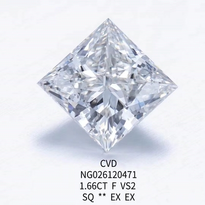 گواهینامه IGI NGIC آزمایشگاه رشد الماس پرنسس مربع برش 1.66ct F VS2 باز Hpht Cvd الماس موسانیت