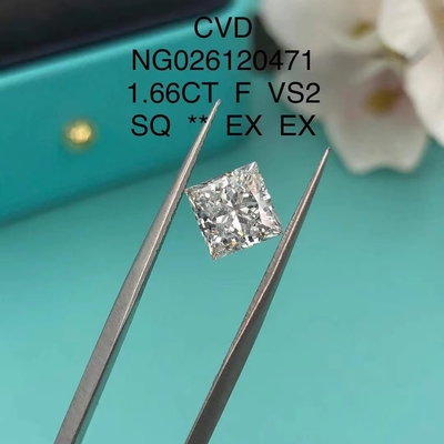 گواهینامه IGI NGIC آزمایشگاه رشد الماس پرنسس مربع برش 1.66ct F VS2 باز Hpht Cvd الماس موسانیت