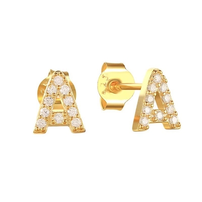 موشن استرلینگ نقره ای A-z گوشواره های الفبای 18k طلا شده 925 گوشواره های نقره ای