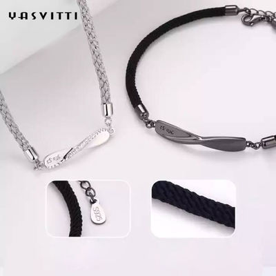 دستبند طلا و جواهر نقره ای 7 اینچی 8.7 اینچی 3A CZ دستبند زنجیره ای مشکی