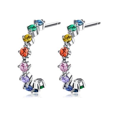گوشواره حلقوی S925 0.6in 1.4g Rainbow Stud 5A نقره ای با سایز متوسط