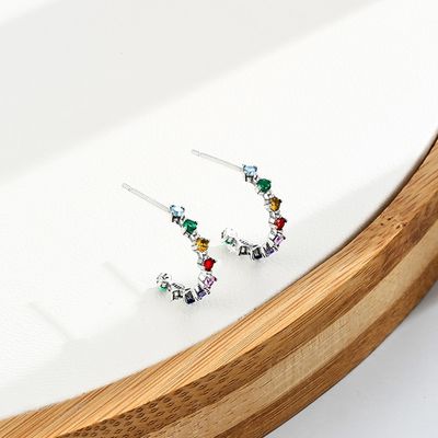 گوشواره حلقوی S925 0.6in 1.4g Rainbow Stud 5A نقره ای با سایز متوسط