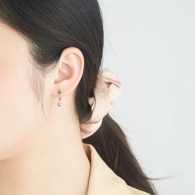 گوشواره حلقوی S925 0.6in 1.4g Rainbow Stud 5A نقره ای با سایز متوسط