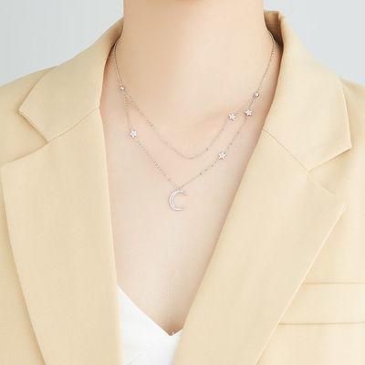گردنبند گردنبند نقره ای 18 اینچ 2.9 گرم AAAAA CZ گردنبند دو زنجیره ای ODM