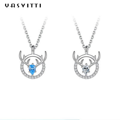 گردنبند طلا و جواهر نقره ای 15.7 اینچی 8 گرم آویز گوزن شاخ گوزنی ODM