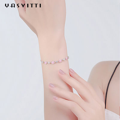 دستبند طلا و جواهر نقره ای 0.19oz 0.19 متری S925 دستبند شکوفه گیلاس زیرکون