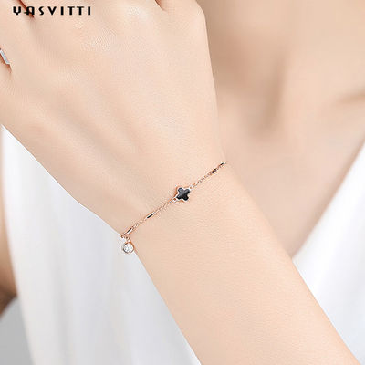 دستبند چهار برگ 7.87in 1.53g Black Shell Silver Crystal Bracelet OEM
