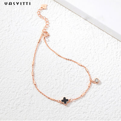 دستبند چهار برگ 7.87in 1.53g Black Shell Silver Crystal Bracelet OEM