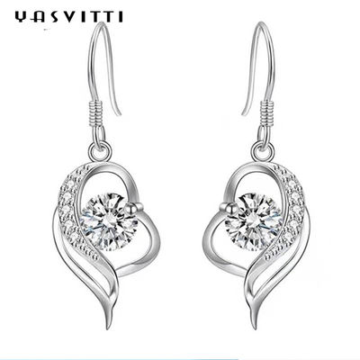 گوشواره های آویز قلب نقره ای 31 11 11 میلی متر 31x11 میلی متر 5A CZ گوشواره های زیرک آبی