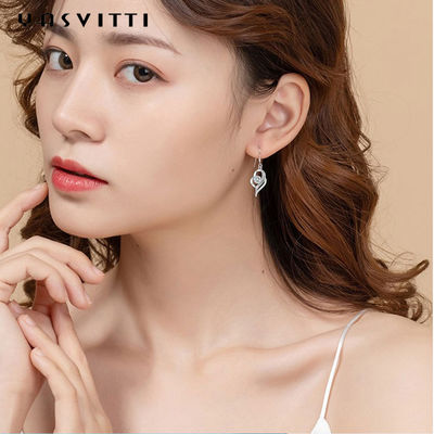 گوشواره های آویز قلب نقره ای 31 11 11 میلی متر 31x11 میلی متر 5A CZ گوشواره های زیرک آبی