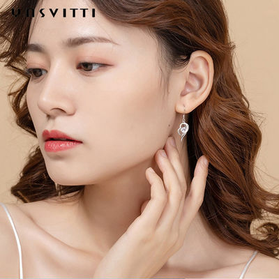 گوشواره های آویز قلب نقره ای 31 11 11 میلی متر 31x11 میلی متر 5A CZ گوشواره های زیرک آبی