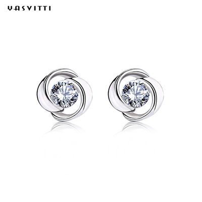 گوشواره گل میخ Lucky Flower Zircon Clover Crystal Diamond