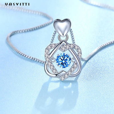 گردنبند طلا و جواهر نقره ای 1.2x2cm 2.2g S925 گردنبند قلب شش تکه قلب
