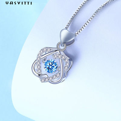 گردنبند طلا و جواهر نقره ای 1.2x2cm 2.2g S925 گردنبند قلب شش تکه قلب