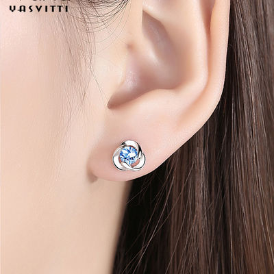 گوشواره های 925 عیار نقره ای زیرکون گل زیرکون گل میخ گوشواره الماس شبدر ساده