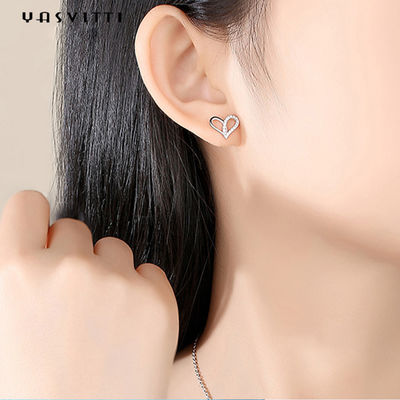 گوشواره نقره ای نقره ای با ابعاد 7.7x9.5 میلی متر و نقره با روکش نقره