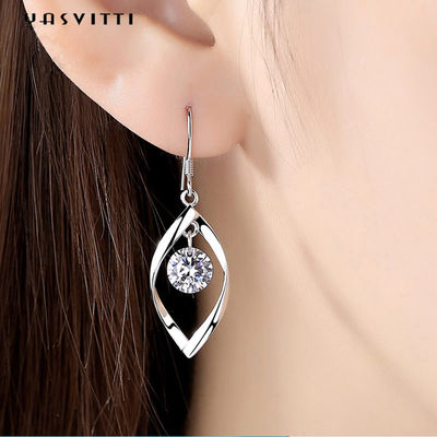 1.61 اینچ 0.04oz گوشواره قلب نقره ای واقعی 5A گوشواره شکل برگ زیرکونیا
