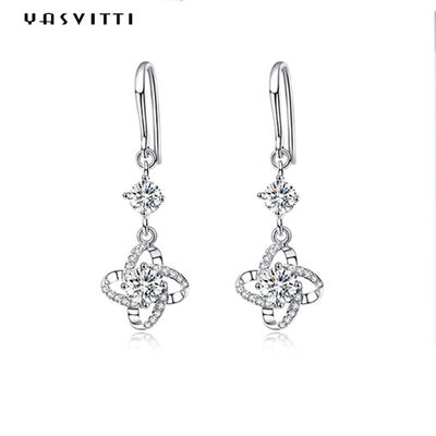 گوشواره جواهر نقره ای عیار ZC 0.31x0.39 اینچ گوشواره شبدر چهار برگ ضد حساسیت