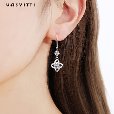 گوشواره جواهر نقره ای عیار ZC 0.31x0.39 اینچ گوشواره شبدر چهار برگ ضد حساسیت