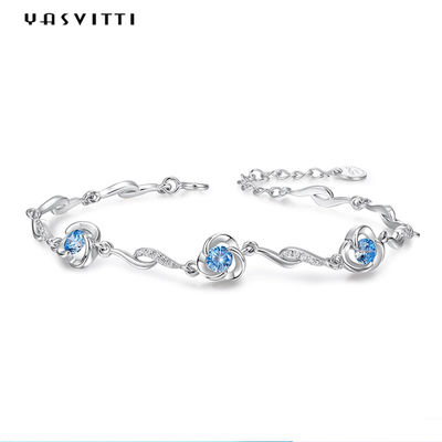 دستبند طلا و جواهر نقره ای 7.3 اینچ 5.2 گرم AAA CZ Blue Rhinestone