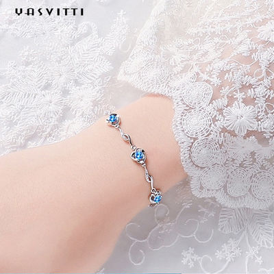 دستبند طلا و جواهر نقره ای 7.3 اینچ 5.2 گرم AAA CZ Blue Rhinestone
