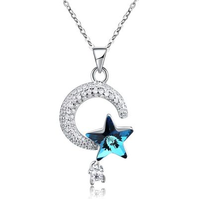 گردنبند نقره ای 18.1 اینچ 4.2 گرم گردنبند کریستالی Sun and Moon 14k 925