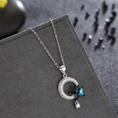گردنبند نقره ای 18.1 اینچ 4.2 گرم گردنبند کریستالی Sun and Moon 14k 925