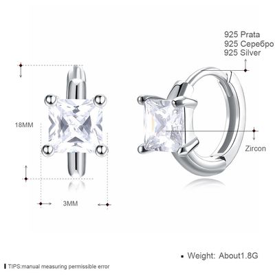 گوشواره های 1.2 متری 316L SS Square Cubic Zirconia گوشواره 3A CZ نقره نقره ای عقیق