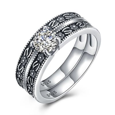 مجموعه حلقه های عروسی کلاسیک نقره ای 925 عیار نقره ای با کیفیت بالا و کلاسیک