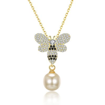 گردنبند طلا و جواهر نقره ای استرلینگ مدل ODM Butterfly Crystal 0.27in Pearl 3.93g