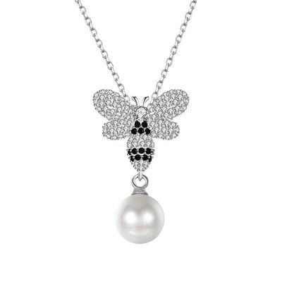 گردنبند طلا و جواهر نقره ای استرلینگ مدل ODM Butterfly Crystal 0.27in Pearl 3.93g