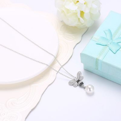 گردنبند طلا و جواهر نقره ای استرلینگ مدل ODM Butterfly Crystal 0.27in Pearl 3.93g