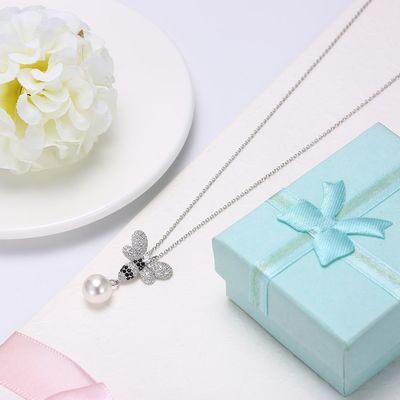 گردنبند طلا و جواهر نقره ای استرلینگ مدل ODM Butterfly Crystal 0.27in Pearl 3.93g