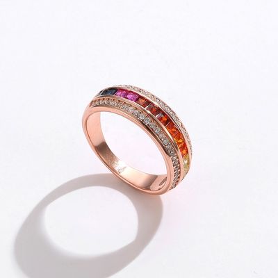 طلا و جواهر نقره ای با روکش طلا 925 مد مجلل رنگارنگ رنگین کمان حلقه زیرکون زنانه