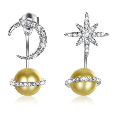 گوشواره نقره ای 14.11mm 3.73g Star and Moon Stars Kwanzaa Gift 925