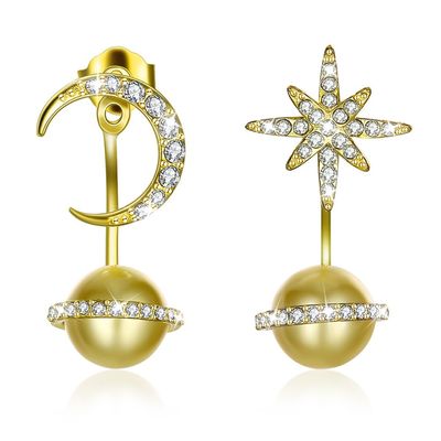 گوشواره نقره ای 14.11mm 3.73g Star and Moon Stars Kwanzaa Gift 925