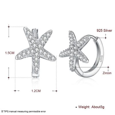 گوشواره جواهر نقره ای 1x1cm 1.32g گوشواره 5A Starfish Cubic Zirconia گوشواره