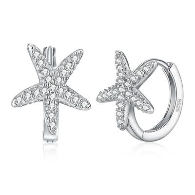گوشواره جواهر نقره ای 1x1cm 1.32g گوشواره 5A Starfish Cubic Zirconia گوشواره